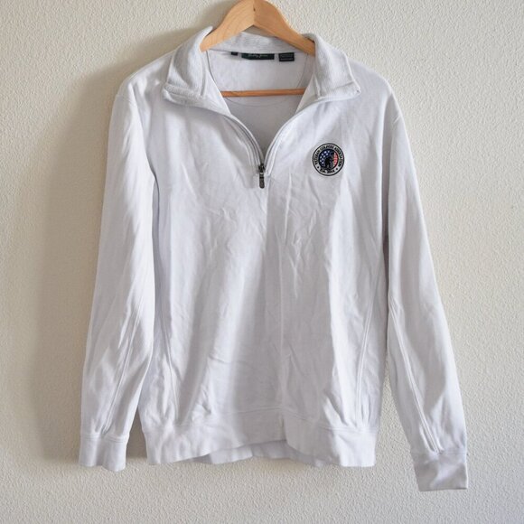 BOBBY JONES Mens Quarter Zip Pullover Sweater In White & Grey Size Medium - Picture 1 of 6